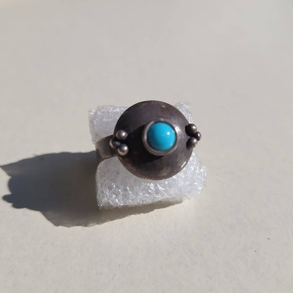 925 Sterling Silver Turquoise Statement Ring Vintage Boho Size 5.5